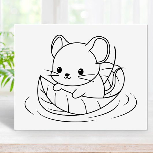 Cute Little Mouse Leaf Boat Coloring Page ポスター