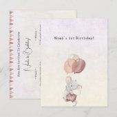 Cute Little Mouse With Pink Balloons Invitation ポストカード (正面/裏面)