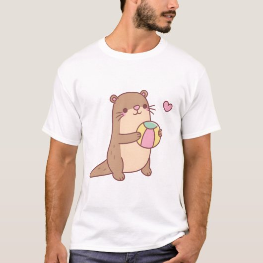 Cute Little Otter Play With Beach Ball Tシャツ (正面)
