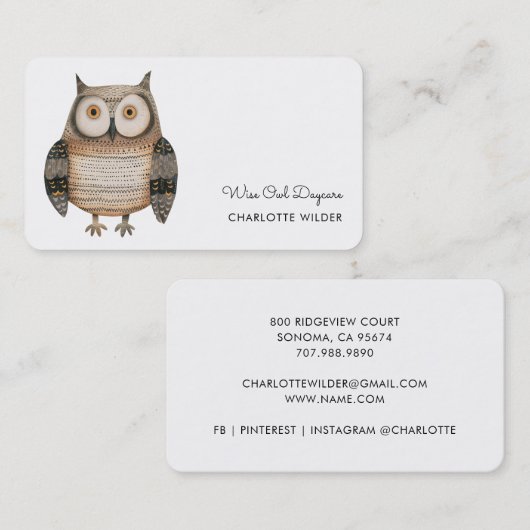 Cute Little Owl Daycare Business Card 名刺 (正面/裏面)