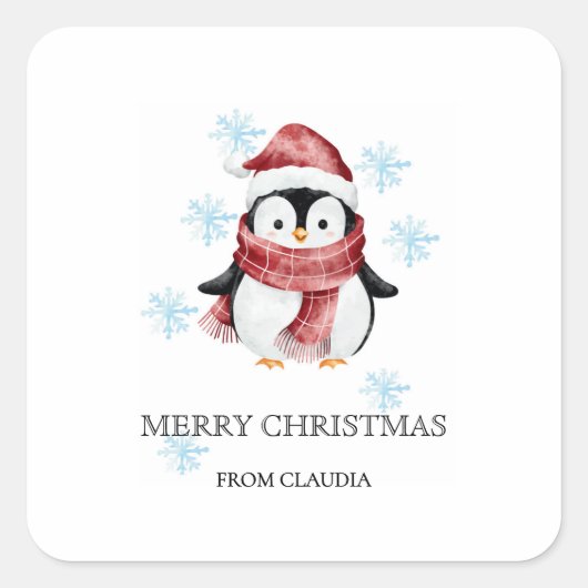 Cute Little Penguin Personalized Christmas Gift  スクエアシール (正面)