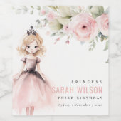 Cute Little Pink Princess Rose Floral Birthday ワインラベル (シングルラベル)