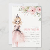 Cute Little Pink Princess Rose Floral Birthday 招待状 (正面)