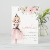 Cute Little Pink Princess Rose Floral Birthday 招待状 (スタンド正面)