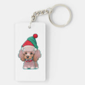 Cute little poodle with a Christmas Hat キーホルダー (裏面)