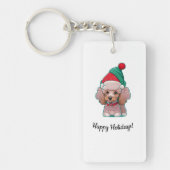 Cute little poodle with a Christmas Hat キーホルダー (正面)