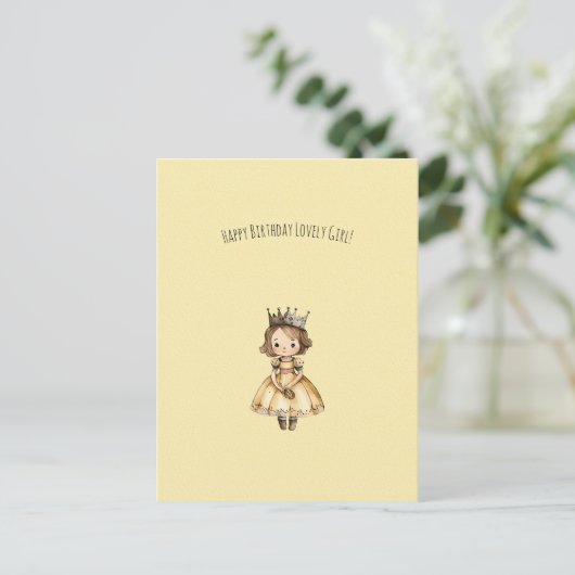 Cute Little Princess Girl Happy Birthday Card ポストカード (スタンド正面)