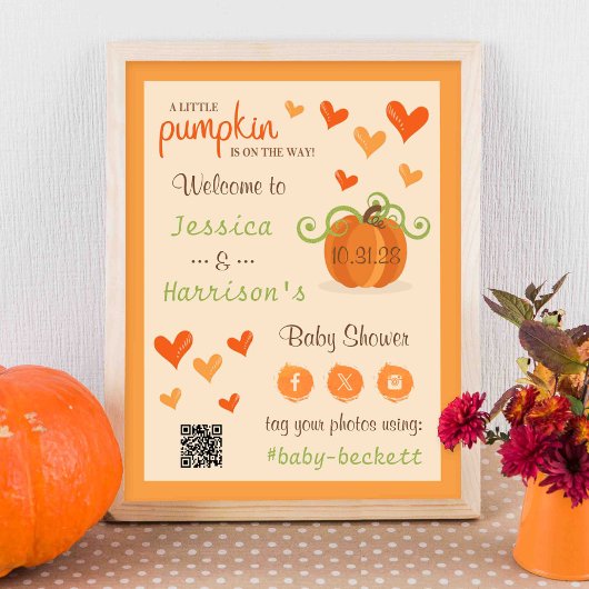 Cute Little Pumpkin Baby Shower Welcome Sign  ポスター
