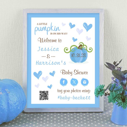Cute Little Pumpkin Baby Shower Welcome Sign ポスター