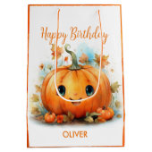 Cute Little Pumpkin Birthday ミディアムペーパーバッグ (裏面)
