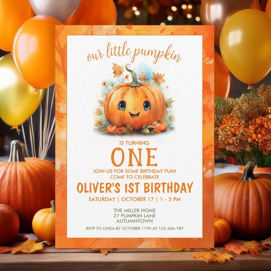 Cute Little Pumpkin Birthday Party Invitation 招待状