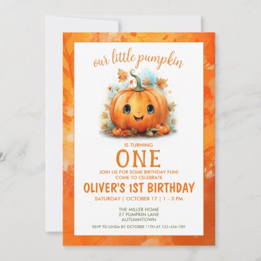 Cute Little Pumpkin Birthday Party Invitation 招待状 (正面)