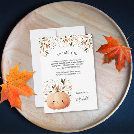 Cute Little Pumpkin on the Way Fall Baby Shower サンキューカード