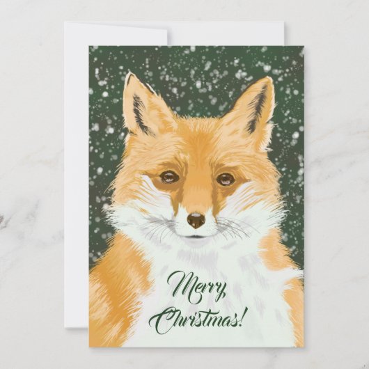 Cute Little Red Fox - in snow Custom Christmas.  シーズンカード (正面)