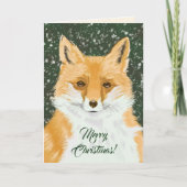 Cute Little Red Fox - in snow Merry Christmas.  シーズンカード (正面)
