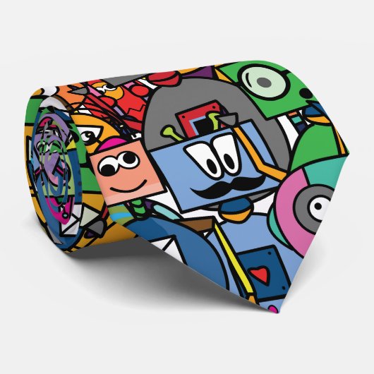 Cute little robots pattern ネクタイ (ロール)