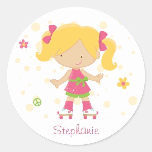 Cute little rollerskater girl personalized sticker ラウンドシール (正面)