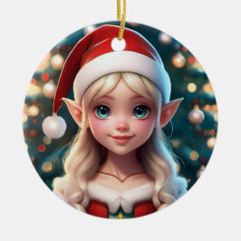 Cute Little Santa Claus's Christmas Elf セラミックオーナメント