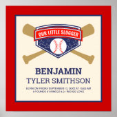 Cute Little Slugger Baseball Baby Birth Stats ポスター (正面)