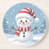 Cute little snowman with scarf & hat コースター (正面)