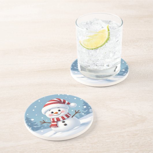 Cute little snowman with scarf & hat コースター (側面)