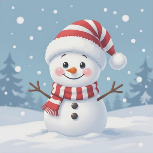 Cute little snowman with scarf & hat シール (正面)