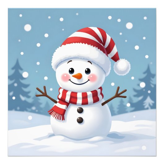 Cute little snowman with scarf & hat フォトプリント            (正面)