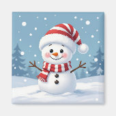 Cute little snowman with scarf & hat マグネット (正面)