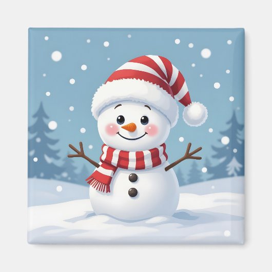 Cute little snowman with scarf & hat マグネット (正面)