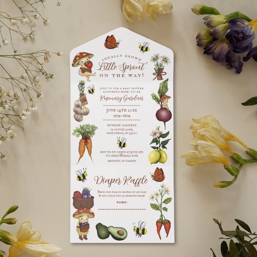 Cute Little Sprout Baby Shower and Diaper Raffle オールインワン招待状
