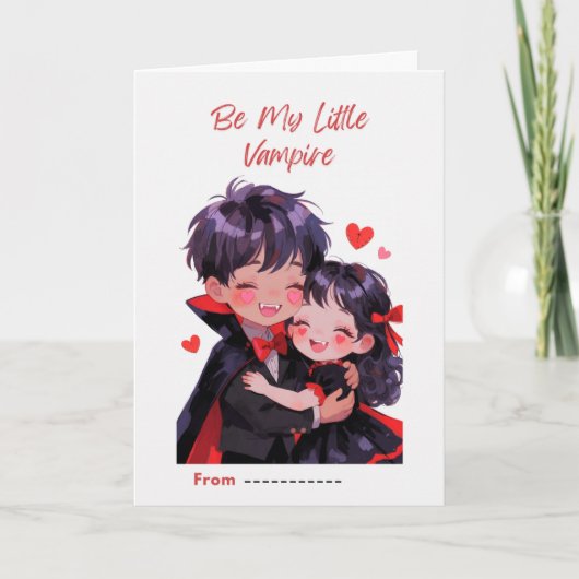 Cute Little Vampire Couple Valentine Card カード (正面)