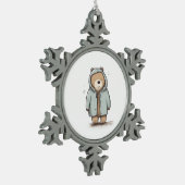 Cute Little Watercolor Bear スノーフレークピューターオーナメント (左)