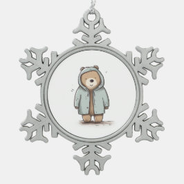 Cute Little Watercolor Bear スノーフレークピューターオーナメント