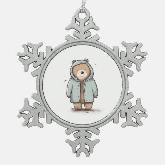 Cute Little Watercolor Bear スノーフレークピューターオーナメント (正面)