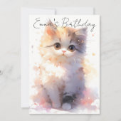 cute little watercolor cat birthday 招待状 (正面)
