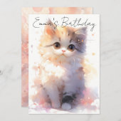 cute little watercolor cat birthday 招待状 (正面/裏面)