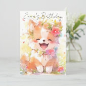 cute little watercolor dog birthday 招待状 (スタンド正面)