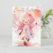 Cute little watercolor girl birthday 招待状 (スタンド正面)