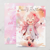 Cute little watercolor girl birthday 招待状 (正面/裏面)