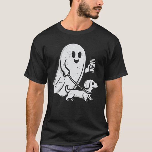Cute Little Weenie Dog Dachshund Halloween Ghost C Tシャツ (正面)