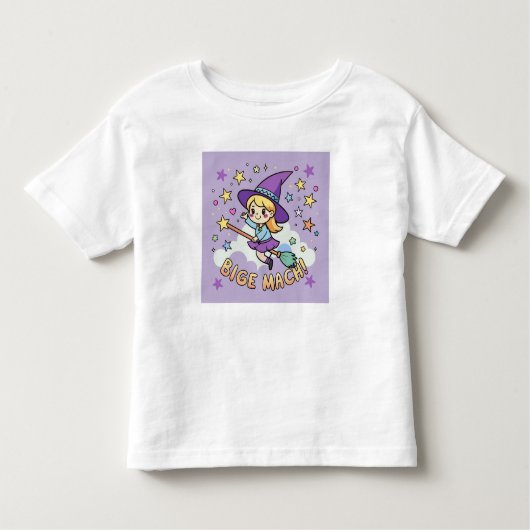 Cute Little Witch Flying on Broom Halloween Vector トドラーTシャツ (正面)