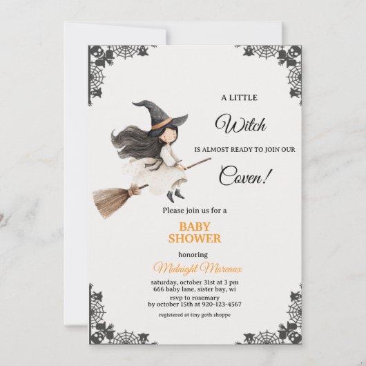 cute Little Witch Halloween Baby Shower Invitation 招待状 (正面)