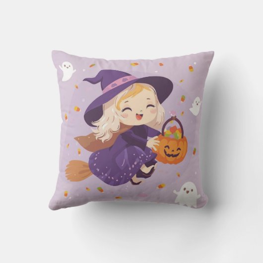 Cute Little Witch Halloween Pillow クッション (裏面)