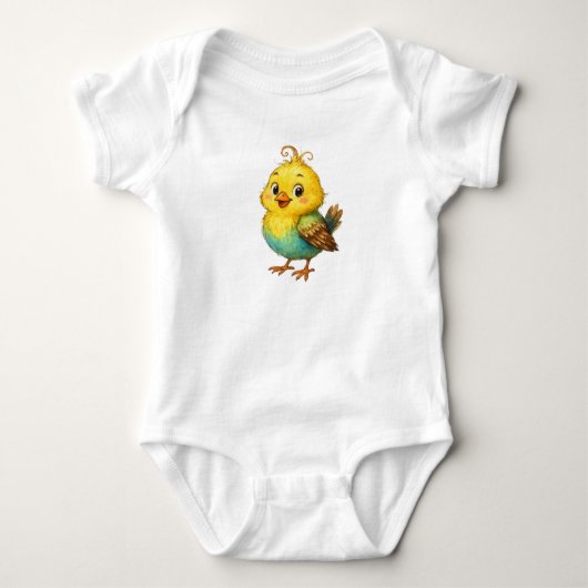 Cute Little Yellow Chick Baby Bodysuit ベビーボディスーツ (正面)