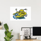Cute little yellow submarine in blue water ポスター (ホームオフィス)