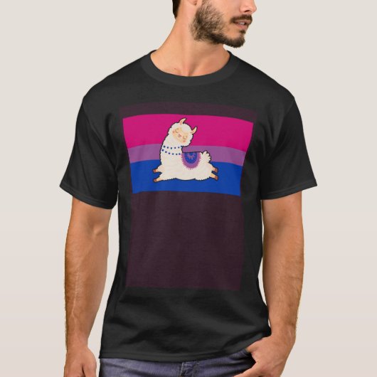 Cute Llama Alpaca Love Bisexual Pride Flag Floral  Tシャツ (正面)