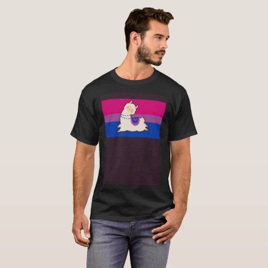 Cute Llama Alpaca Love Bisexual Pride Flag Floral  Tシャツ (正面フル)
