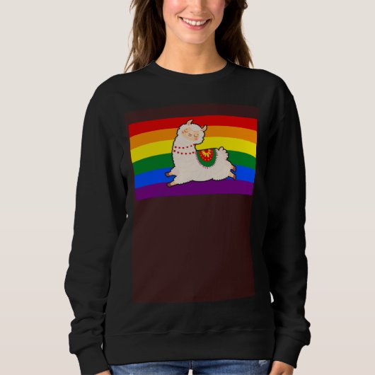 Cute Llama Alpaca Love Gay Pride Flag Floral Summe スウェットシャツ (正面)