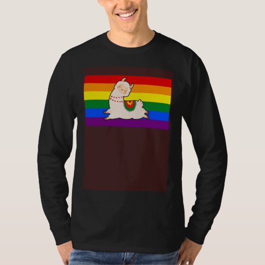 Cute Llama Alpaca Love Gay Pride Flag Floral Summe Tシャツ (正面)