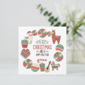 Cute Llama and Poncho Andean Christmas Card シーズンカード (スタンド正面)
